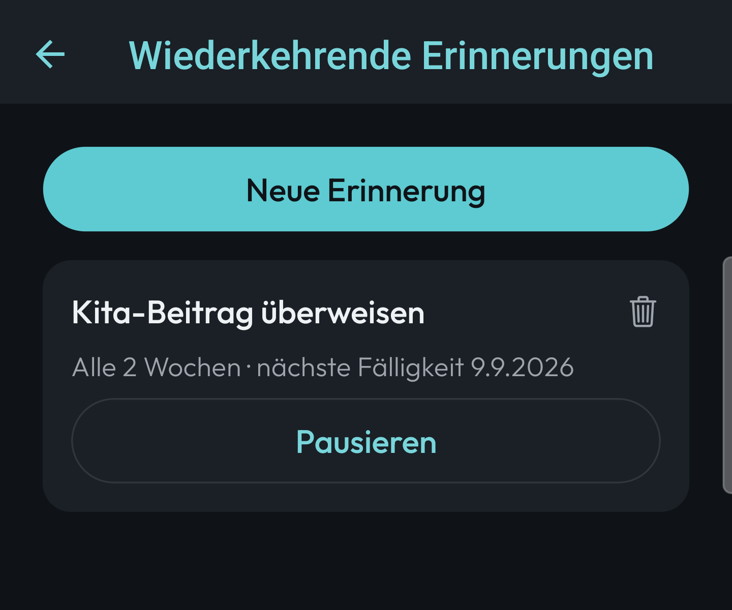 Wiederkehrende Erinnerung mit Intervall und nächster Fälligkeit
